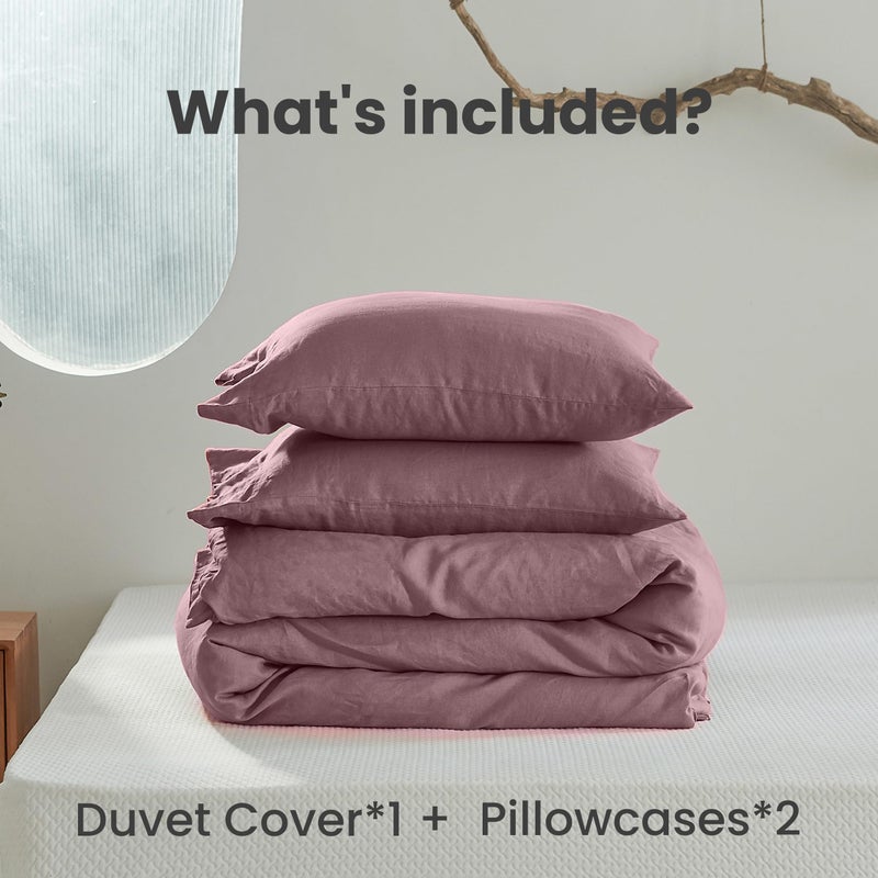 Simple&Opulence 100% Linen Duvet Cover Set 3pcs with Coconut Button Closure Natural French Washed Flax Solid Color Soft Breathable Farmhouse Bedding - Purple, King Size - Image 4